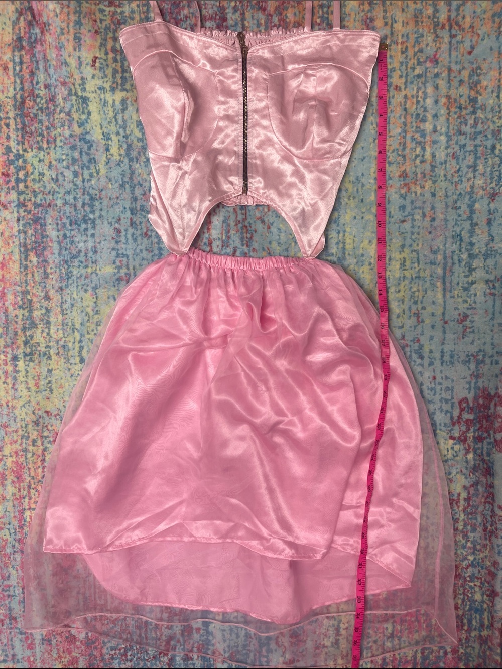 Pink Satin Cutout Two-Piece Dress Set - Picture 5 of 7